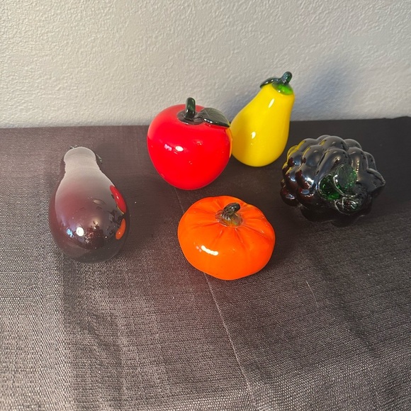 Lot of 5 Vintage Hand Blown Art Glass Fruit Kitchen Decor Murano Style - Picture 3 of 5